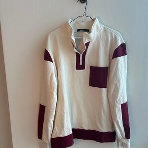 Fashion Nova Cream and Burgundy Zip-Up Sweater